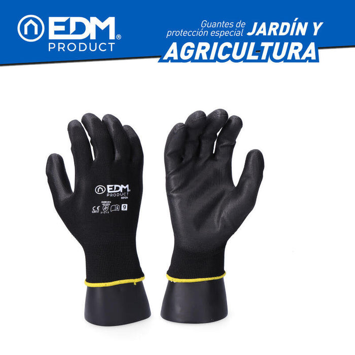 Pack De 6 Unidades - Guante Poliéster Con Palma Poliuretano Para Jardín Agricultura, T-07