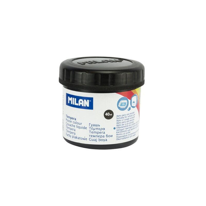 Pack De 6 Unidades Milan Bote De Tempera 40ml - Secado Rapido - Mezclable - Color Negro