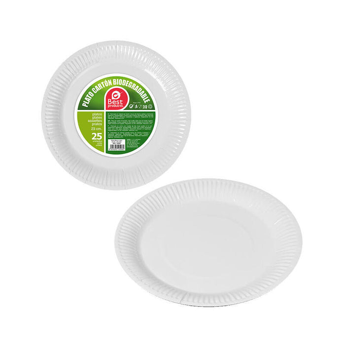 Pack De 6 Unidades - Pack Con 25 Unid. Platos Blancos Cartón Ø23cm Best Products Green