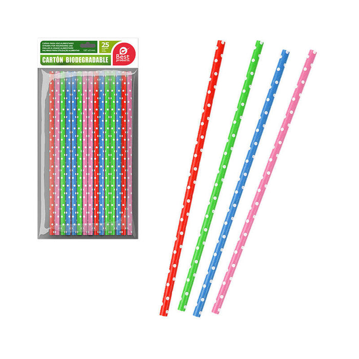 Pack De 6 Unidades - Pajitas De Cartón Con Topos Colores Surtidos, 25 Uds