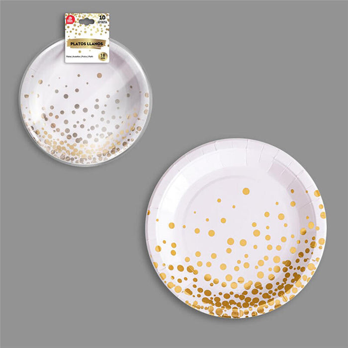 Pack De 6 Unidades - Platos De Cartón Blanco / Dorado Ø18 Cm, 10 Uds