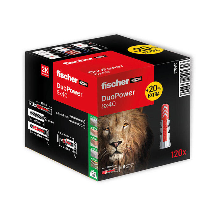 Pack De 6 Unidades - S.Of. Pack 120 Tacos Duopower 8x40 Caja (100+ 20 Unidades Gratis) 570410 Fischer