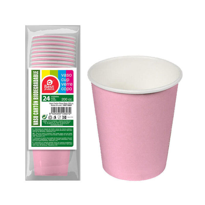 Pack De 6 Unidades - Vasos De Cartón Rosas Baby 200cc, 24 Uds
