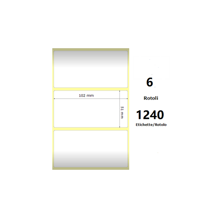 Pack De 6 Unidades White 102x51mm 1240 Et/Rotolo Z-2000d 4x2x 1 Core Circonferenza 106mm Ze10010031
