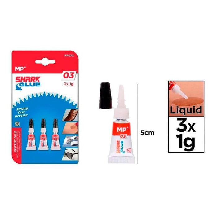 Pack De 8 Unidades - Pegamento Cianocrilato Instantáneo Shark Glue 03, 3 Uds X 1 G, Blister