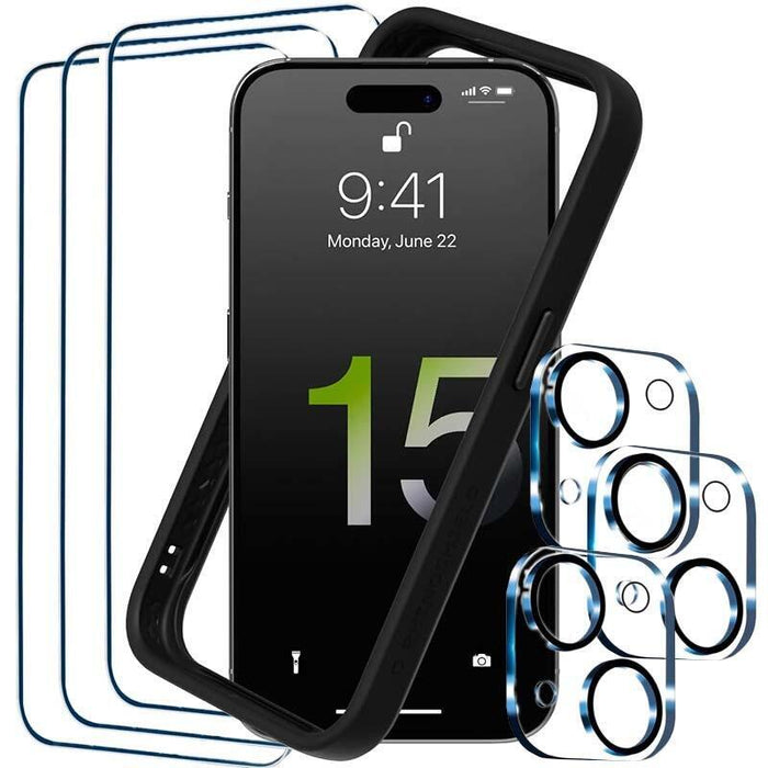Pack De Accesorios Iphone 15 Plus Con 3 Protectores De Pantalla + 3 Protectores De Cámara + Funda Bumper