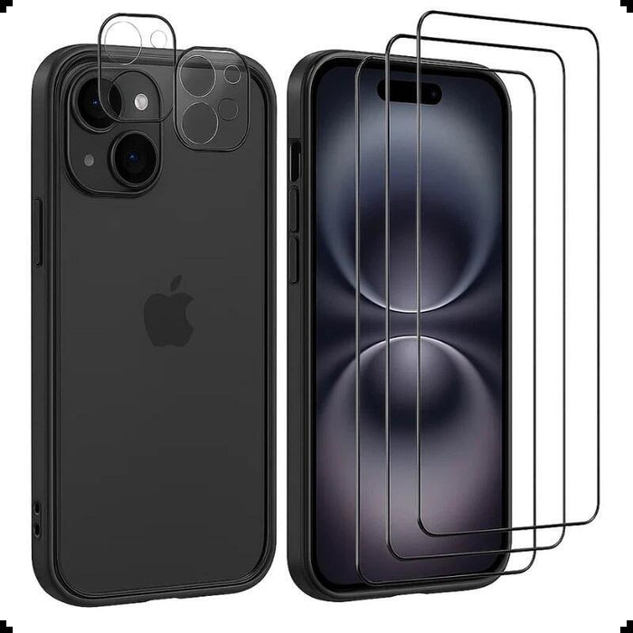 Pack De Accesorios Iphone 16 Con 3 Protectores De Pantalla + 3 Protectores De Cámara + Funda Bumper