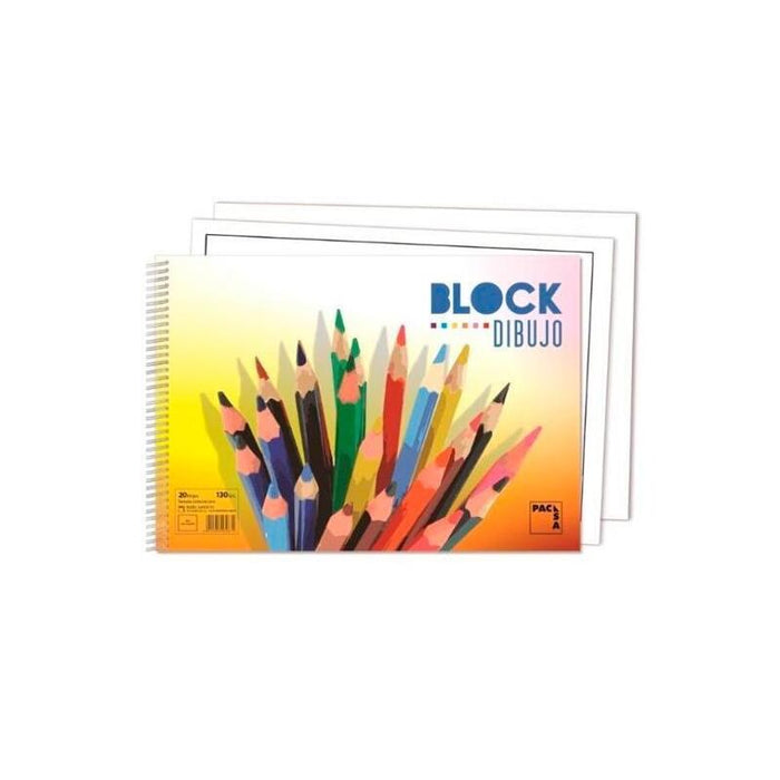 Pacsa Bloc Dibujo Espiral 20 Hojas 130 Gr. Recuadro 230x330 Mm -10u-