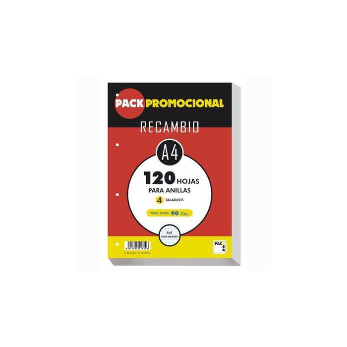 Pacsa Recambio Hojas A4 100h 4 Taladros 90gr 4x4 Blanco