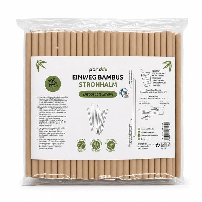 Pandoo Strohhalme Marrón Bambus, 200 Unidades