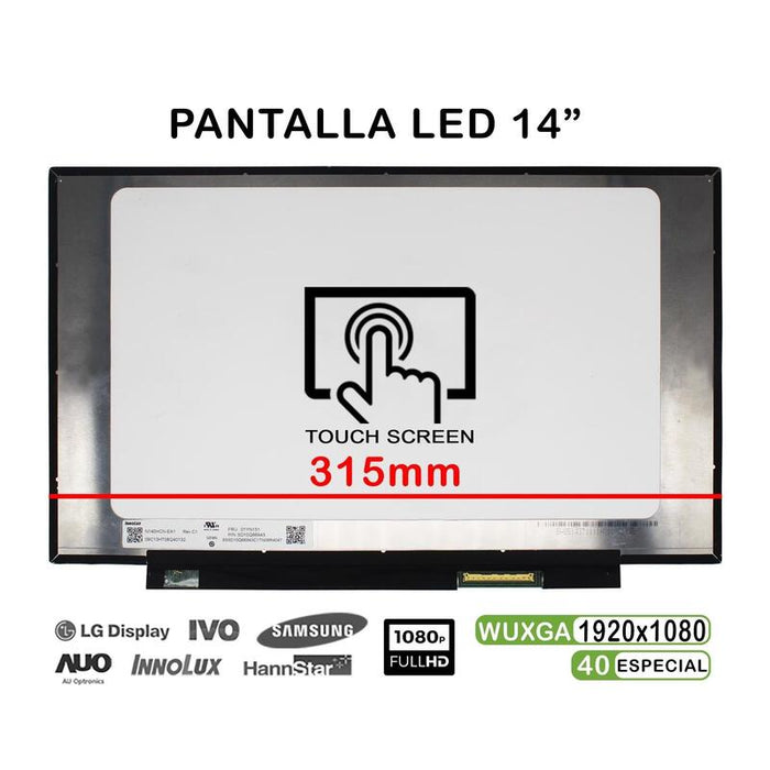 Pantalla Led Táctil De 14" Para Portátil N140hcn Ea1 Rev.C1 01yn151 Fhd 40pines 315mm