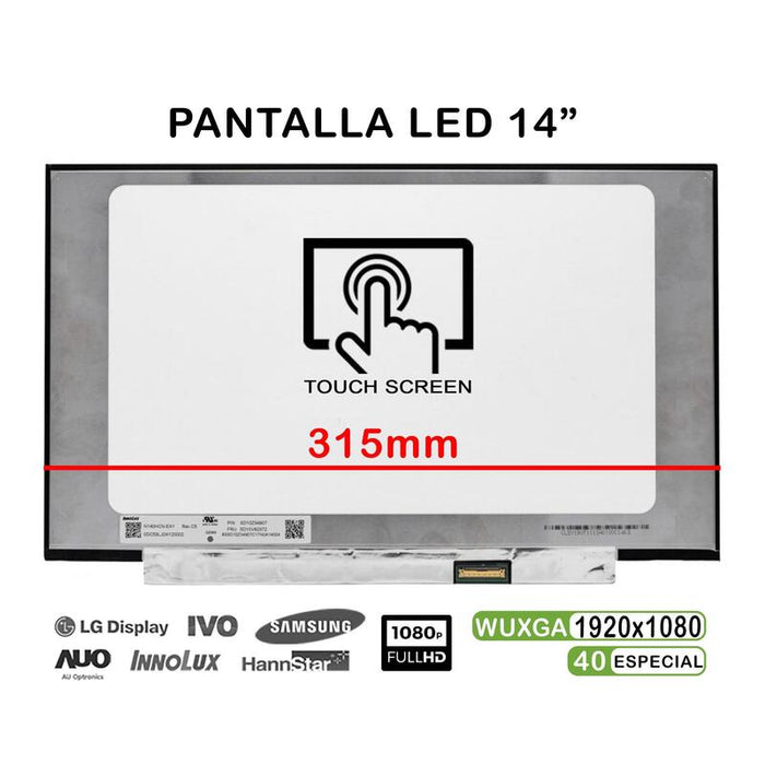 Pantalla Led Táctil De 14" Para Portátil N140hcn-Ea1 Rev.Ca Sd10z34926 Fhd 40pines 315mm