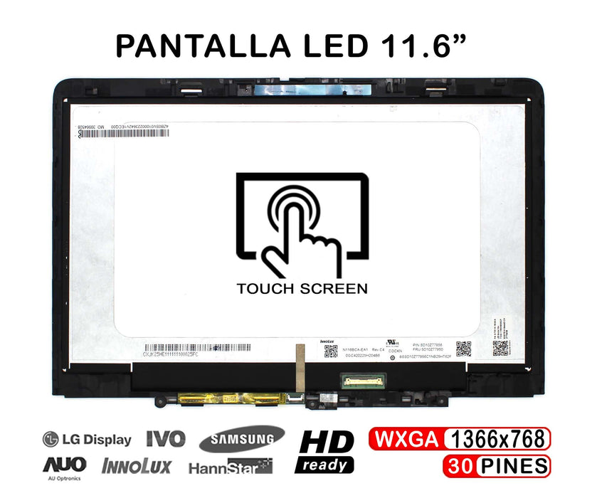 Pantalla Táctil Led De 11.6" Para Portátil Lenovo 300W Yoga Gen 4 Con Marco