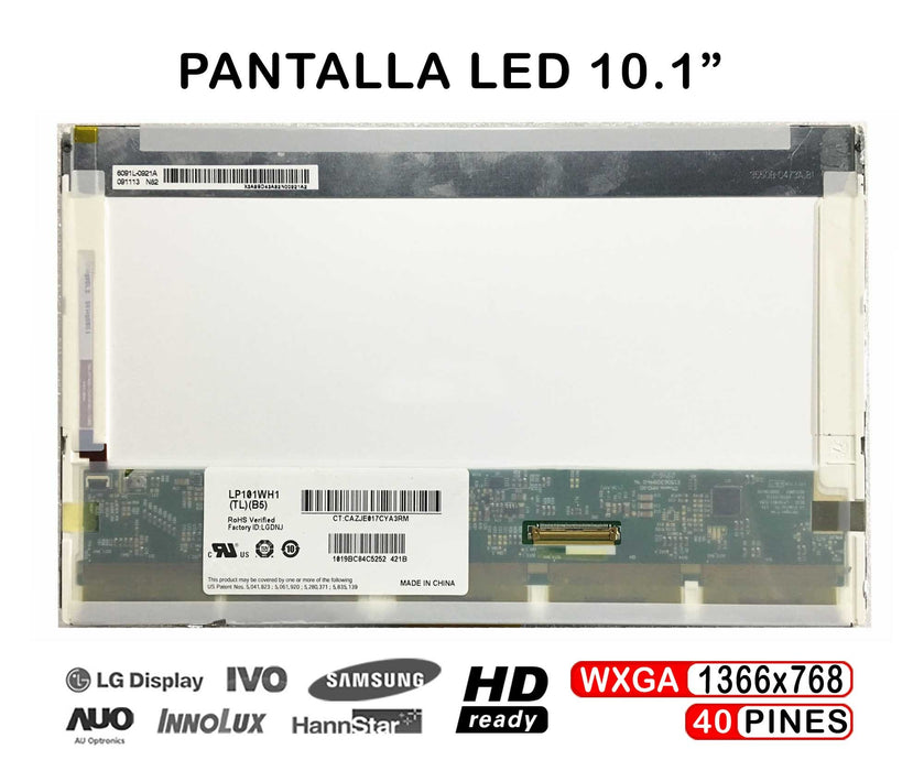 Pantalla Led De 10.1" Para Portátil Lp101Wh1-Tlb5 Lp101Wh1-Tla1 1366X768 40 Pines