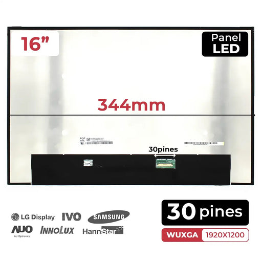 Pantalla Led De 16" Para Portátil Lp160Wu1-Spf1 Nv160Wum-N43 V8.0 Fhd 30 Pines