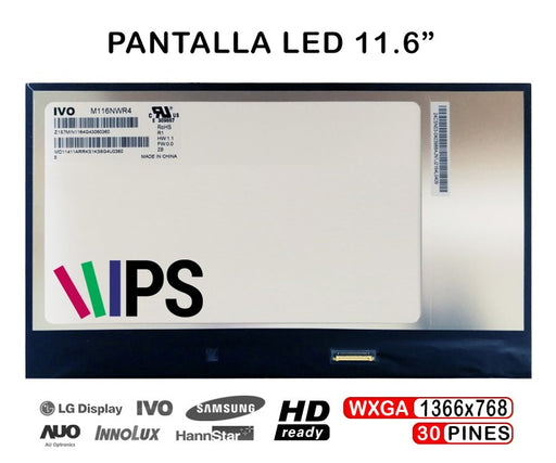 Pantalla Led De 11.6" Para Portátil M116Nwr4 R1 1366X768 30 Pines Ips