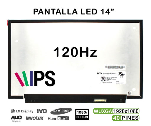 Pantalla Led De 14" Para Portátil M140Nvf7 R0 1.7 Ips 120Hz 40 Pines Fhd