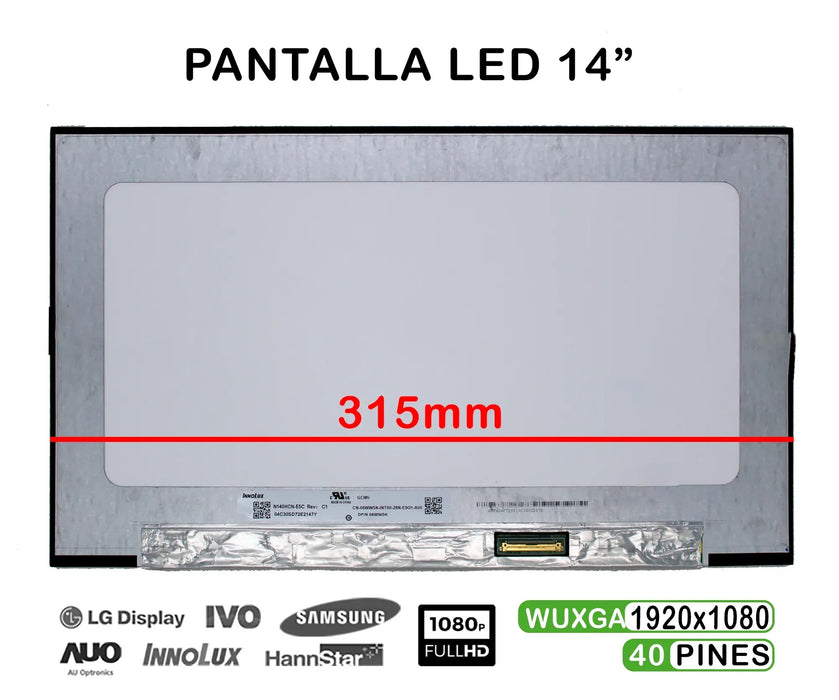 Pantalla Led De 14" Para Portátil N140Hcn-E5C Fhd 40 Pines