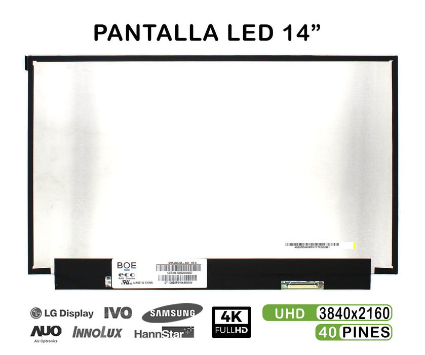 Pantalla Led De 14" Para Portátil Nv140Qum-N61 40 Pines 4K