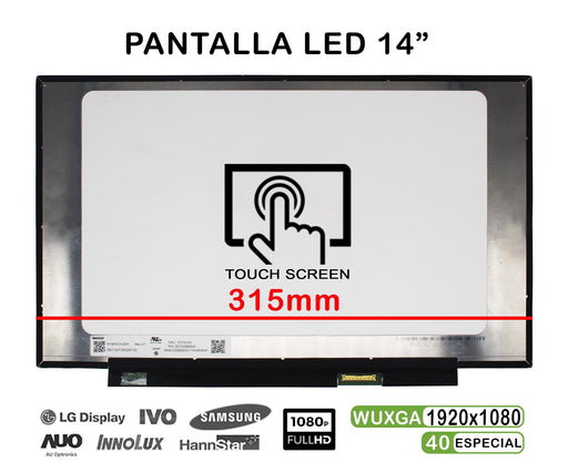 Pantalla Led Táctil De 14" Para Portátil N140Hcn-Ea1 Rev.C1 01Yn151 Fhd 40Pines 315Mm