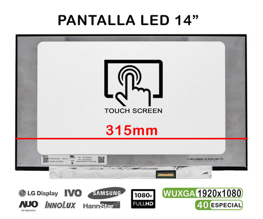 Pantalla Led Táctil De 14" Para Portátil N140Hcn-Ea1 Rev.C5 Sd10Z34907 Fhd 40Pines 315Mm