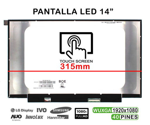 Pantalla Led Táctil De 14" Para Portátil Nv140Fhm-T07 Hw:V8.0 40 Pin Ips