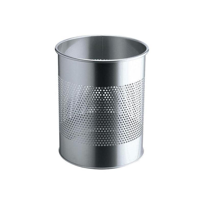 Papelera Durable Metal Redonda 15l Perforación 165mm Plata
