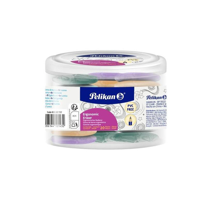Pelikan Ergonomic Eraser Pack De 20 Gomas De Borrar - Vinilo - Sin Pvc - Efecto Marmol - Colores Surtidos