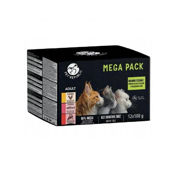 Pet Republic Bolsitas Para Gatos (Pollo-Salmón-Ternera) 12x100g
