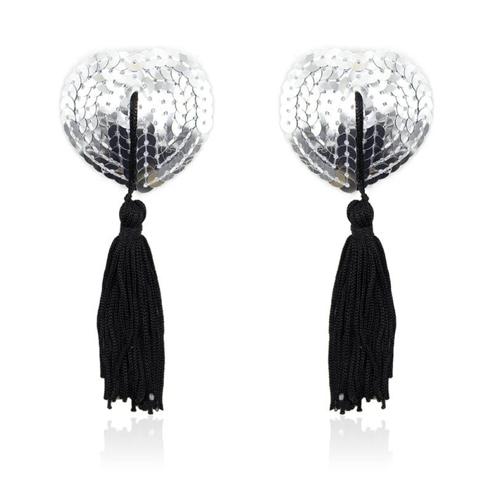 Pezoneras Autoadhesivas Forma De Corazón Con Lentejuelas Negro/Plata