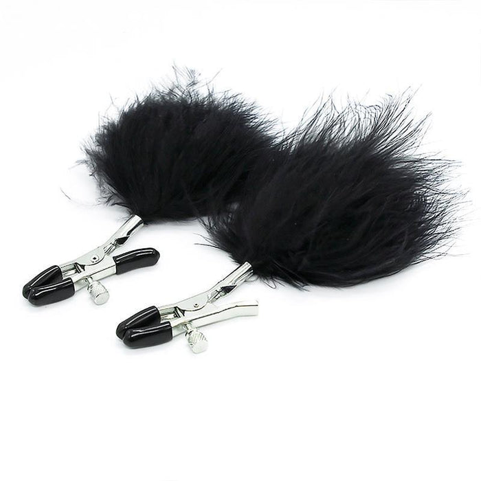 Pinzas Para Pezones Con Pompón De Pelo Largo Negro