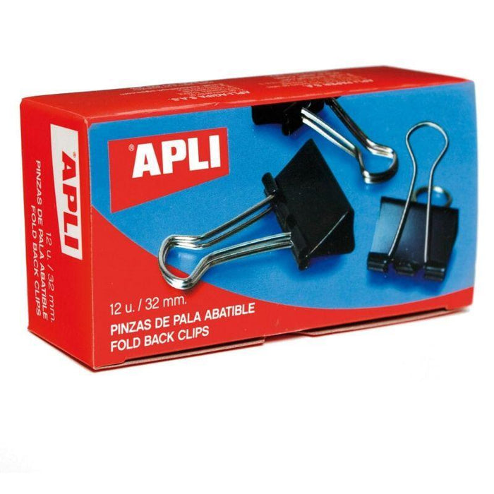 Pinzas Sujetapapeles Abatibles Apli 11950 32 Mm 12 Unidades Negras