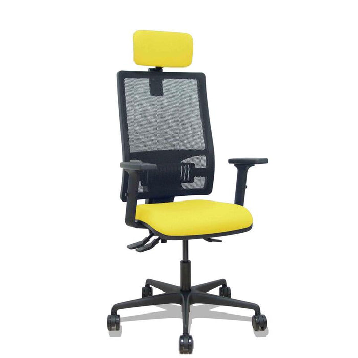 Piqueras Y Crespo Silla Bormate Asincro Malla Negra Asiento Bali Amarillo Brazos 2d Ruedas 65mm Cabecero Regulable