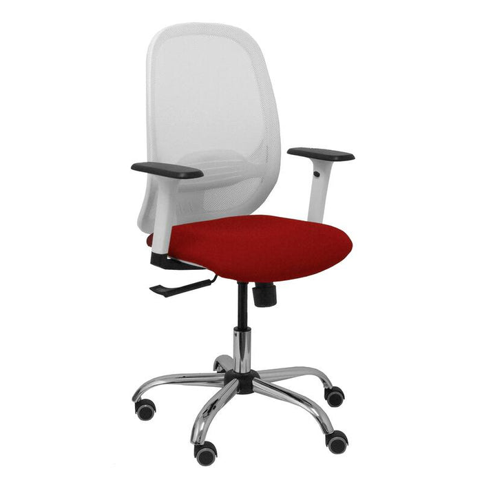 Piqueras Y Crespo Silla Cilanco Blanca Malla Blanca Asiento Bali Granate Brazo Regulable Base Cromada Ruedas De Parque