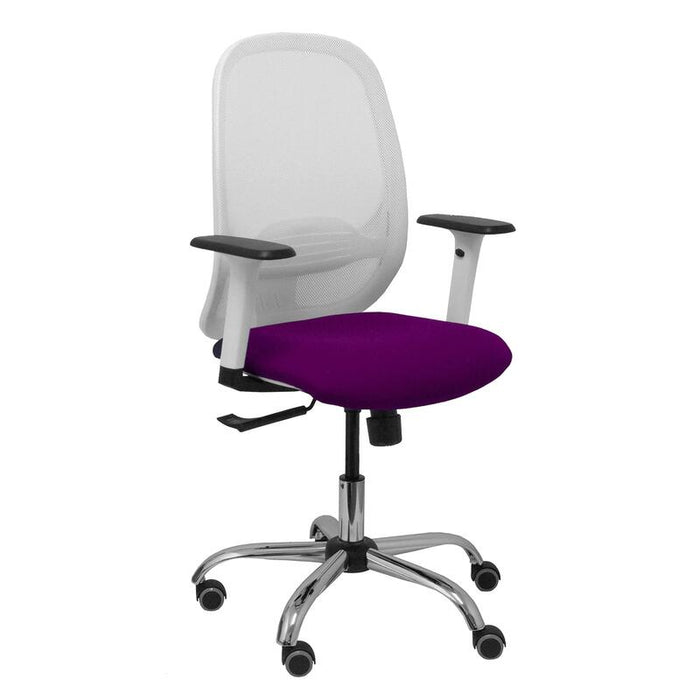 Piqueras Y Crespo Silla Cilanco Blanca Malla Blanca Asiento Bali Morado Brazo Regulable Base Cromada Ruedas De Parque