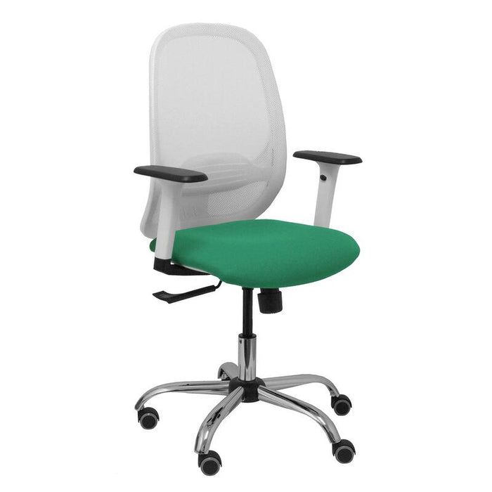 Piqueras Y Crespo Silla Cilanco Blanca Malla Blanca Asiento Bali Verde Esmeralda Brazo Regulable Base Cromada Ruedas De Parque