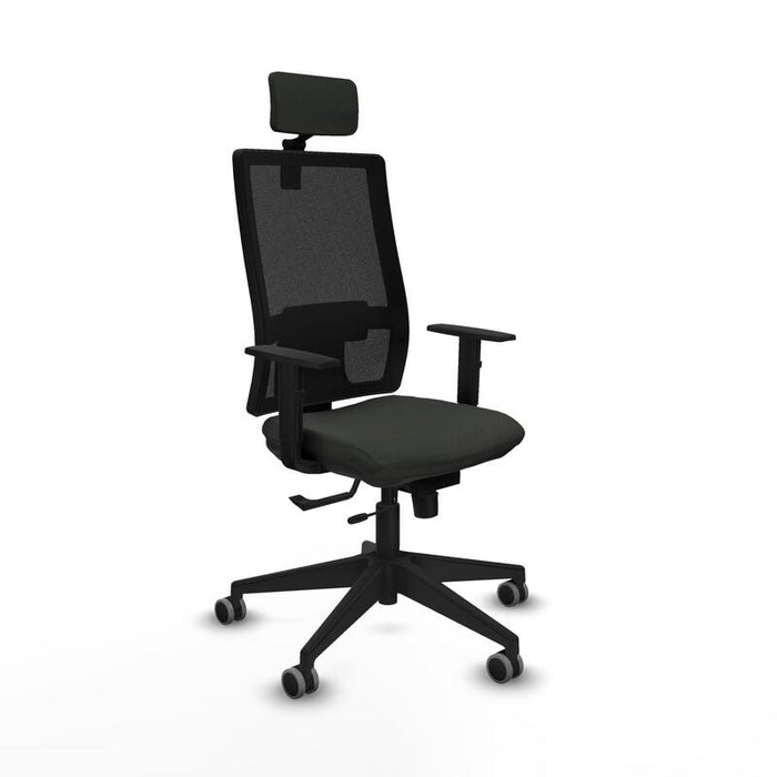 Piqueras Y Crespo Silla Horna Sincro/Traslack Tela Negro Base Piramidal Negra Brazos 1d Cabecero 2d Ruedas 65 Mm Parqué