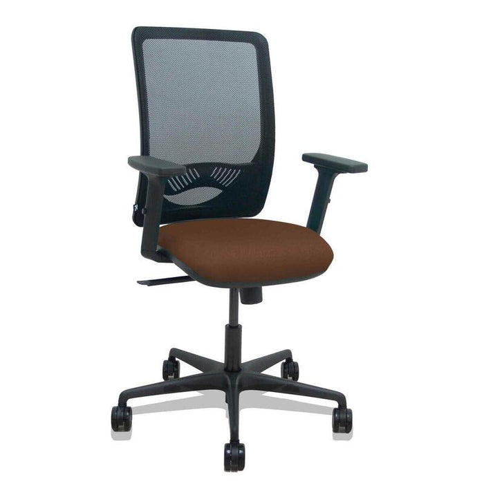 Piqueras Y Crespo Silla Zulema Sincro Malla Negra Asiento Bali Marron Oscuro Brazos 2d Ruedas 65mm