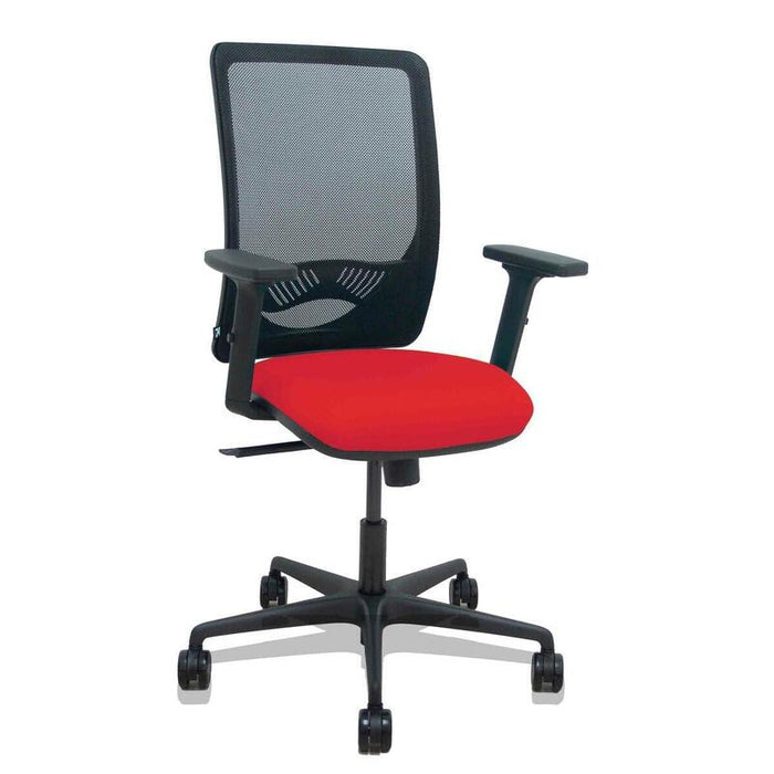 Piqueras Y Crespo Silla Zulema Sincro Malla Negra Asiento Bali Rojo Brazos 2d Ruedas 65mm