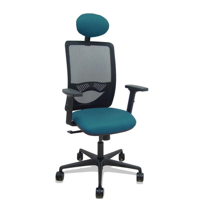 Piqueras Y Crespo Silla Zulema Sincro Malla Negra Asiento Bali Verde Petroleo Brazos 2d Ruedas 65mm Cabecero