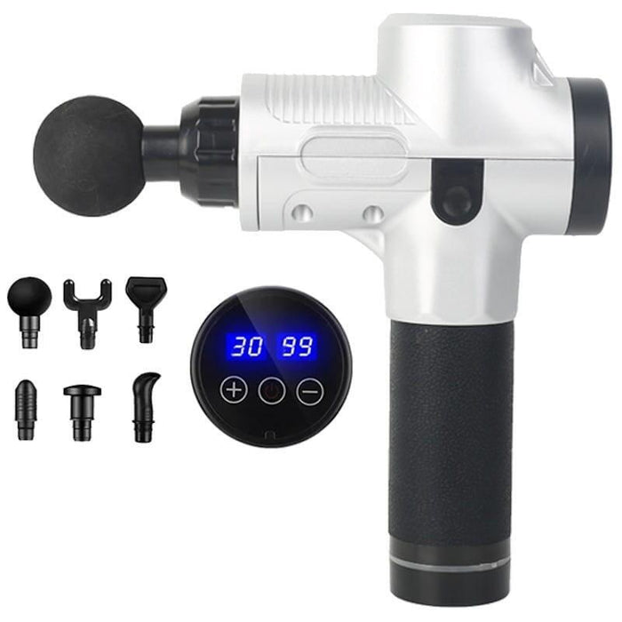 Pistola De Masaje Muscular Mg-009 6 Cabezales 30 Niveles Blanco