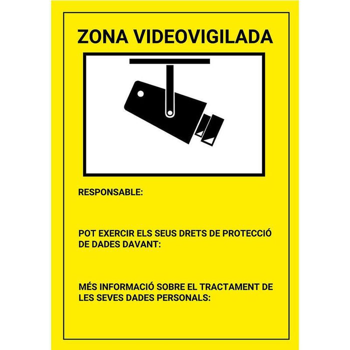 Placa / Cartel En Catalán De Zona Videovigilada Pvc Para Interior/Exterior. Homologado Según Normativa Vigente