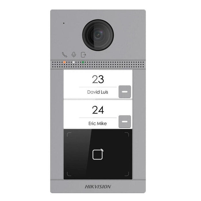 Placa De Calle Videoportero Cámara 2mp 2 Botones (2 Apartamentos) Tarjeta Mf Superficie Ik08 Aluminio Hikvision