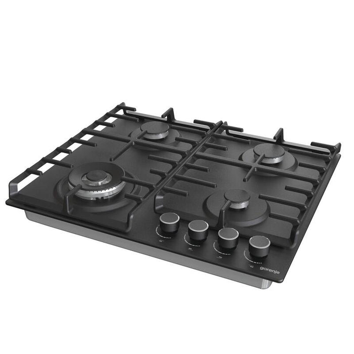 Placa De Cocción Gorenje Gw642ab, A Gas, 60 Cm De Ancho, 4 Zonas De Cocción, Control Mecánico, Color Negro.