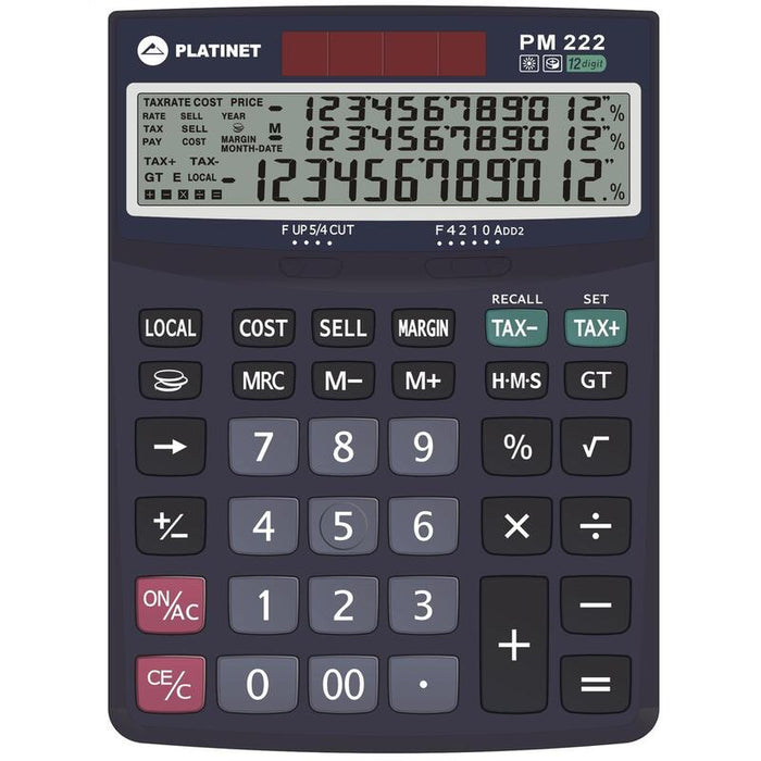 Platinet Calculadora Mesa Pila+Solar 12 Digitos Pantalla 3 Lineas Pmc222te