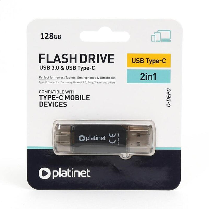 Platinet Pendrive Usb 3.0 2en1 Usb+Type-C 128gb Negro