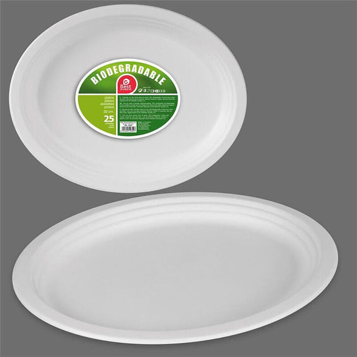 Platos De Cartón Oval Blancos Ø32 Cm, 25 Uds