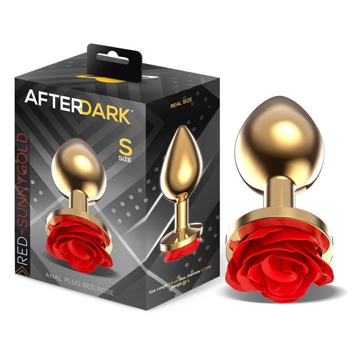 Plug Anal De Metal Dorado Con Rosa Roja En La Base Talla S