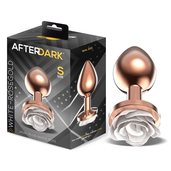 Plug Anal De Metal Oro Rosa Con Rosa Blanca En La Base Talla S