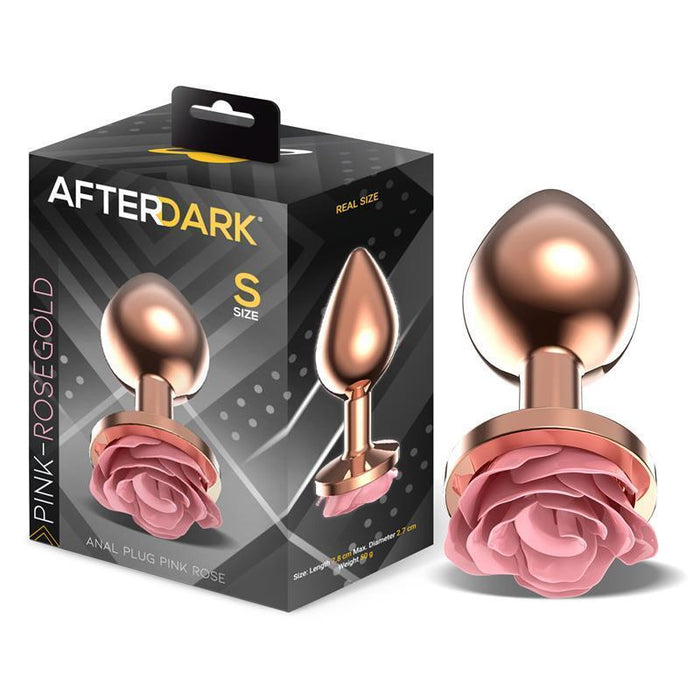 Plug Anal De Metal Oro Rosa Con Rosa Rosa En La Base Talla S